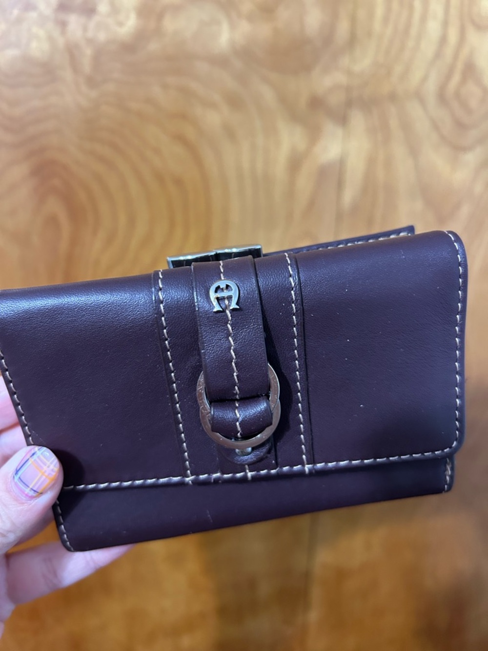 Etienne Aigner Dark Brown Leather Snap Wallet with Ring Detail - Picture 2 of 6